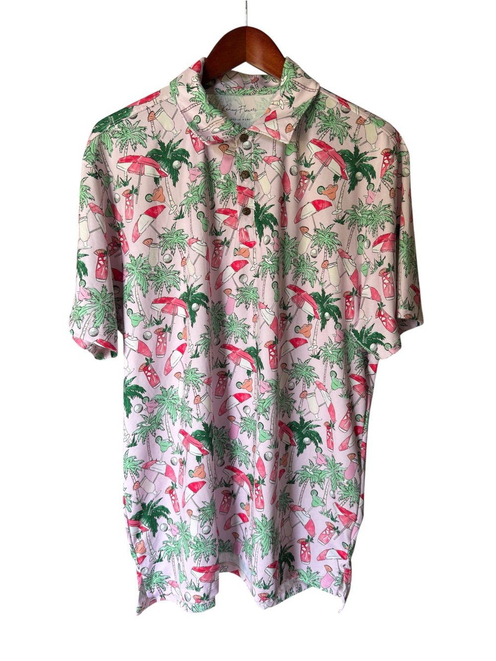 Kenny Flowers Tropical Palm & Surf Print Polo - Pink & Green
